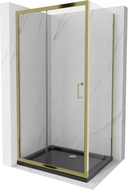 Mexen Apia Duschkabine, Schiebetür, 110 x 70 cm, Transparent, Gold + Flat Duschwanne, Schwarz - 840-110-070-50-00-4070G