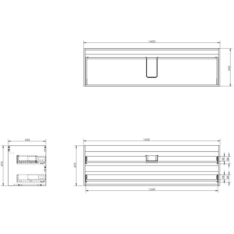 Mexen Rivel Badezimmerschrank 160 cm mit Waschbecken Otis, 2 Schubladen, geriffelt, graphit matt/weiß matt -