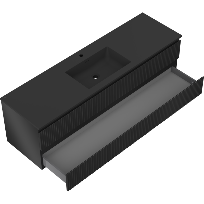 Mexen Rivel Badezimmerschrank 160 cm mit Waschbecken Otis, 2 Schubladen, gerillt, schwarz matt - 91A20-16047-2-BFF71-W18M71