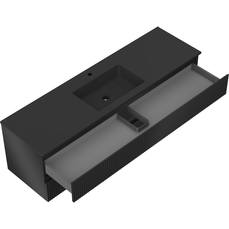 Mexen Rivel Badezimmerschrank 160 cm mit Waschbecken Otis, 2 Schubladen, gerillt, schwarz matt - 91A20-16047-2-BFF71-W18M71