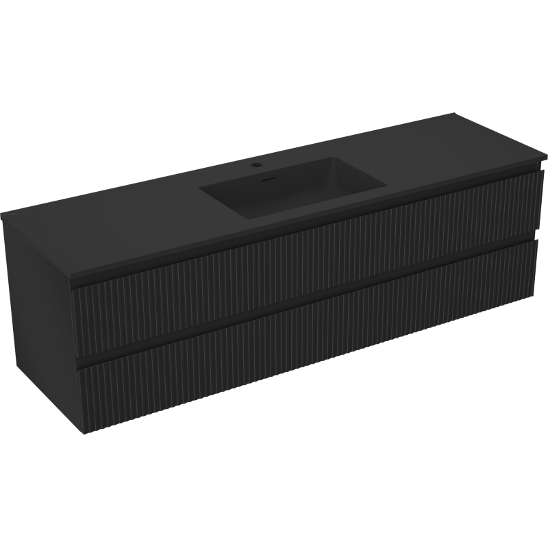 Mexen Rivel Badezimmerschrank 160 cm mit Waschbecken Otis, 2 Schubladen, gerillt, schwarz matt - 91A20-16047-2-BFF71-W18M71