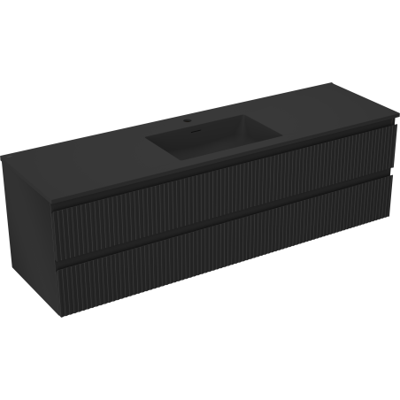 Mexen Rivel Badezimmerschrank 160 cm mit Waschbecken Otis, 2 Schubladen, gerillt, schwarz matt - 91A20-16047-2-BFF71-W18M71