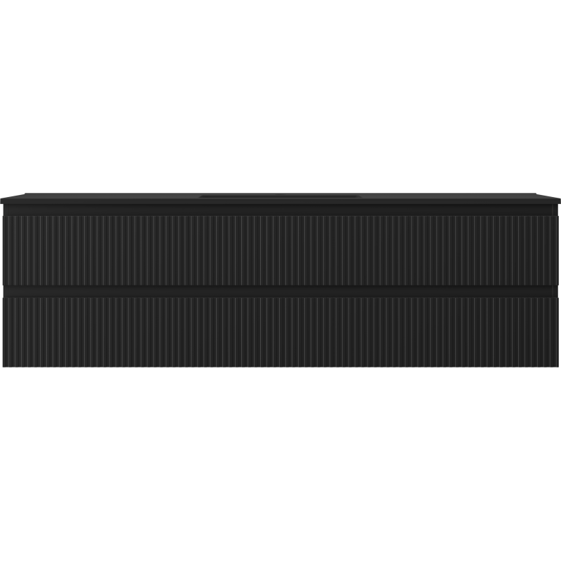 Mexen Rivel Badezimmerschrank 160 cm mit Waschbecken Otis, 2 Schubladen, gerillt, schwarz matt - 91A20-16047-2-BFF71-W18M71