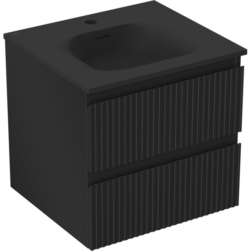 Mexen Rivel Badezimmerschrank 50 cm mit Waschbecken Vela, 2 Schubladen, gerillt, schwarz matt - 91A20-05047-2-BFF71-W23M71