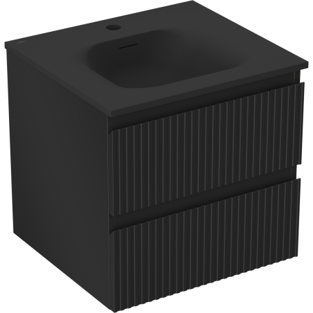 Mexen Rivel Badezimmerschrank 50 cm mit Waschbecken Vela, 2 Schubladen, gerillt, schwarz matt - 91A20-05047-2-BFF71-W23M71