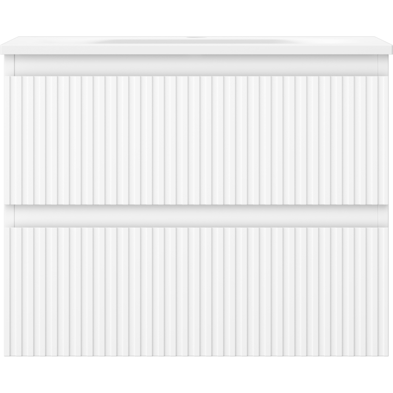 Mexen Rivel Badezimmerschrank 60 cm mit Waschbecken Vela, 2 Schubladen, geriffelt, Weiß Matt - 91A20-06047-2-BFF01-W23M01