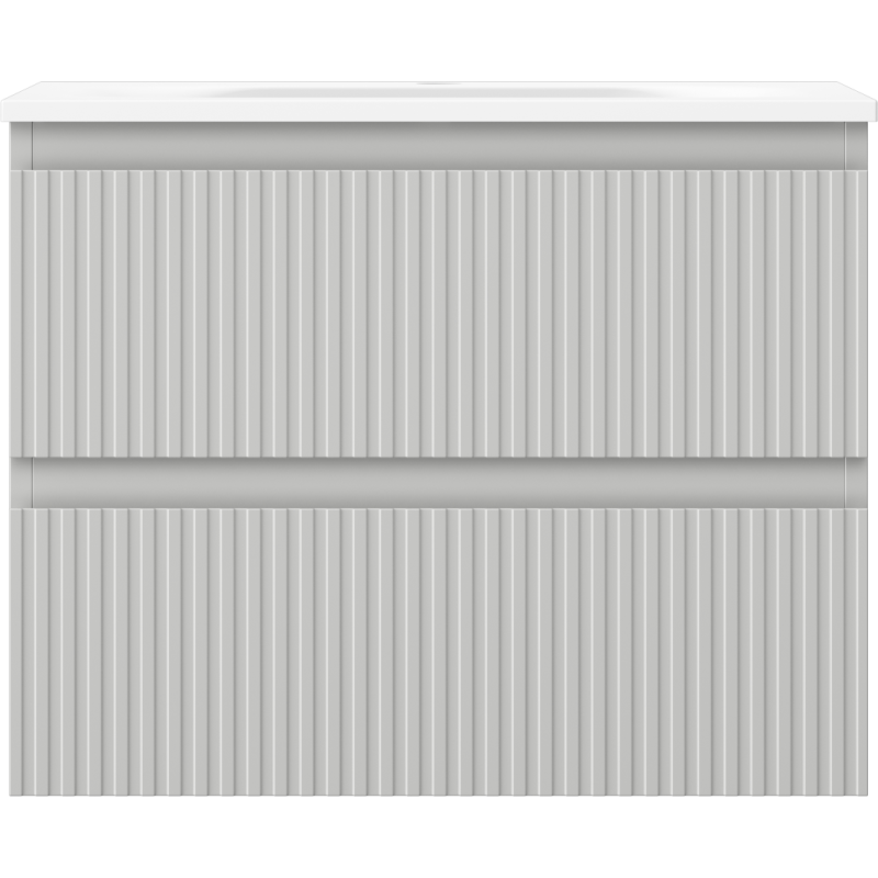 Mexen Rivel Badezimmerschrank 60 cm mit Waschbecken Vela, 2 Schubladen, gerillt, grau matt/weiß matt