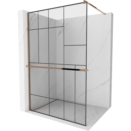Mexen Kioto+ Duschwand mit Regal Walk-in 100 x 200 cm, schwarzes Muster, Roségold - 800-100-121-60-78