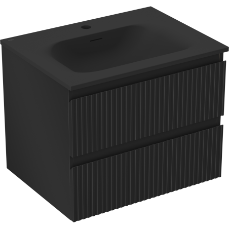 Mexen Rivel Badezimmerschrank 60 cm mit Waschbecken Vela, 2 Schubladen, gerillt, schwarz matt - 91A20-06047-2-BFF71-W23M71
