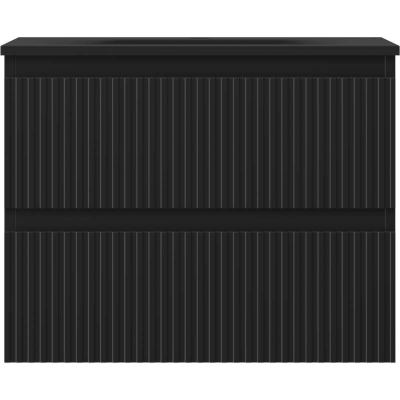 Mexen Rivel Badezimmerschrank 60 cm mit Waschbecken Vela, 2 Schubladen, gerillt, schwarz matt - 91A20-06047-2-BFF71-W23M71