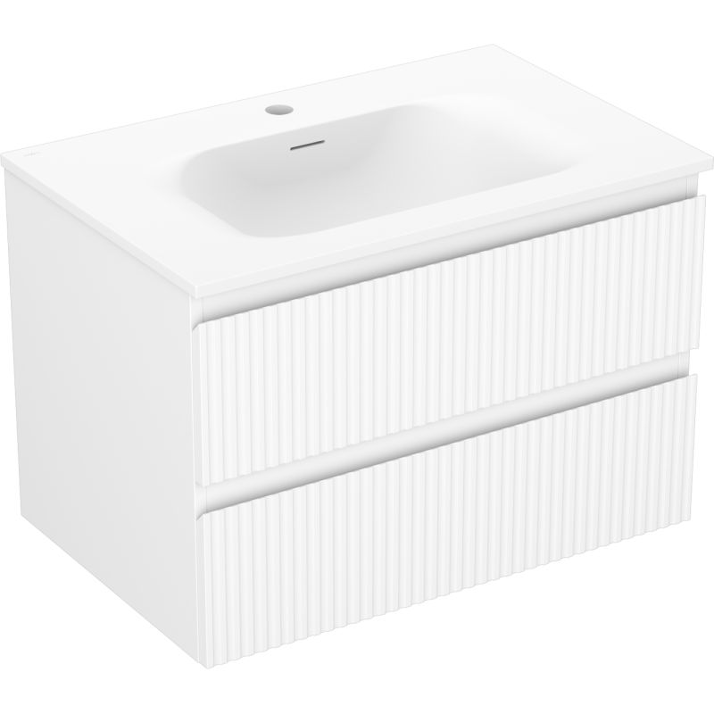 Mexen Rivel Badezimmerschrank 70 cm mit Waschbecken Vela, 2 Schubladen, geriffelt, weiß matt - 91A20-07047-2-BFF01-W23M01