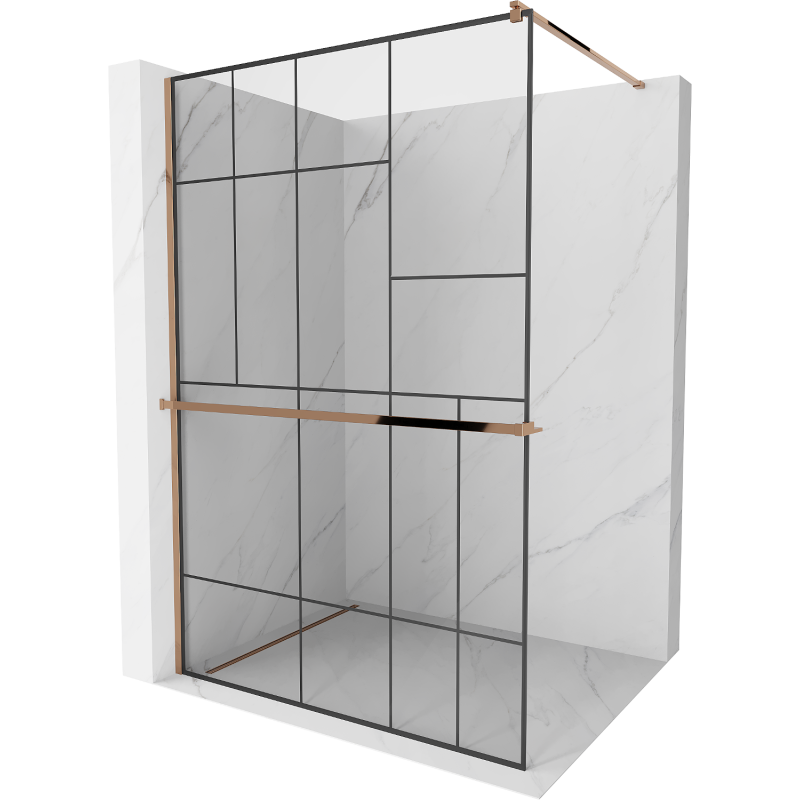 Mexen Kioto+ Duschwand mit Regal Walk-in 130 x 200 cm, schwarzes Muster, Roségold - 800-130-121-60-78