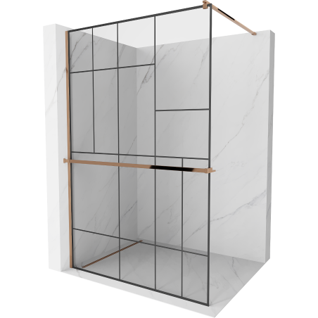 Mexen Kioto+ Duschwand mit Regal Walk-in 130 x 200 cm, schwarzes Muster, Roségold - 800-130-121-60-78