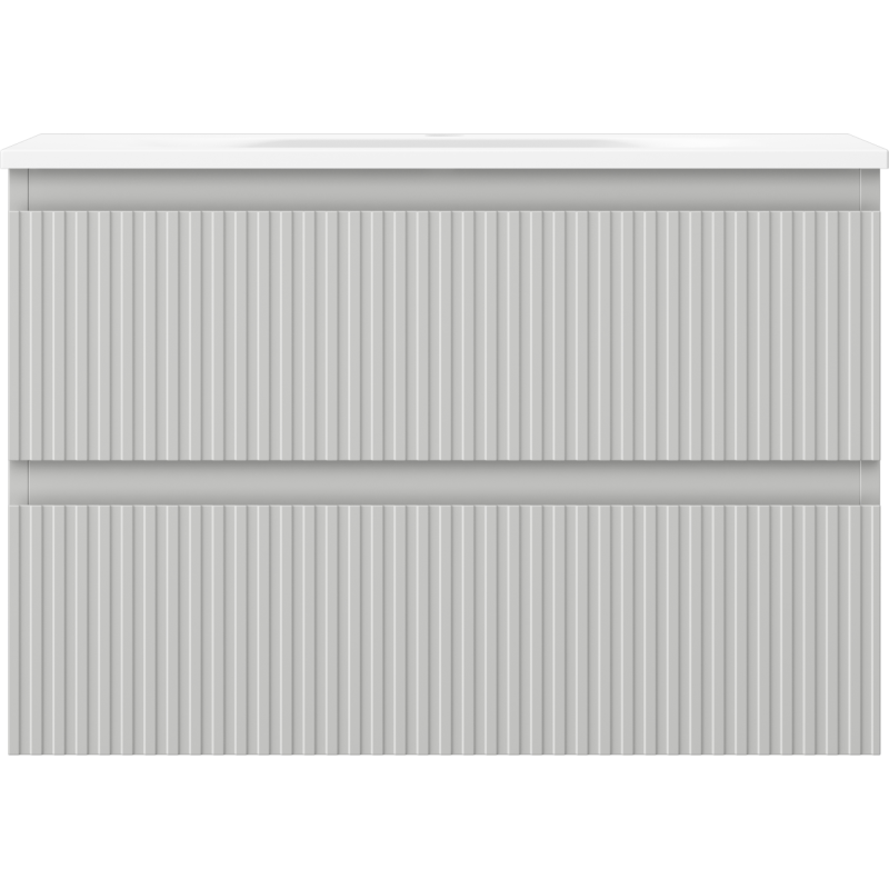 Mexen Rivel Badezimmerschrank 70 cm mit Waschbecken Vela, 2 Schubladen, geriffelt, grau matt/weiß matt