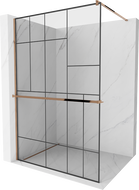 Mexen Kioto+ Duschwand mit Regal, Walk-in 140 x 200 cm, schwarzes Muster, Roségold - 800-140-121-60-78