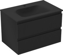 Mexen Rivel Badezimmerschrank 70 cm mit Waschbecken Vela, 2 Schubladen, geriffelt, schwarz matt - 91A20-07047-2-BFF71-W23M71