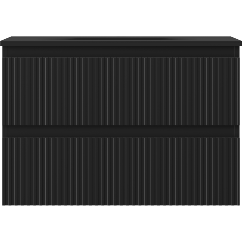 Mexen Rivel Badezimmerschrank 70 cm mit Waschbecken Vela, 2 Schubladen, geriffelt, schwarz matt - 91A20-07047-2-BFF71-W23M71