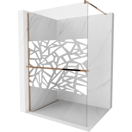 Mexen Kioto+ Duschwand mit Ablage Walk-in 90 x 200 cm, weißes Muster, Roségold - 800-090-121-60-85