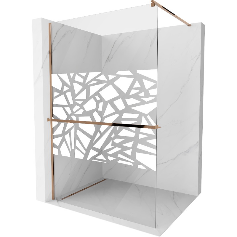 Mexen Kioto+ Duschwand mit Ablage Walk-in 100 x 200 cm, weißes Muster, Roségold - 800-100-121-60-85