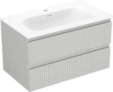 Mexen Rivel Badezimmerschrank 80 cm mit Waschbecken Vela, 2 Schubladen, gerillt, graumatt/weißmatt - 91A20-08047-2-BFF62-W23M01