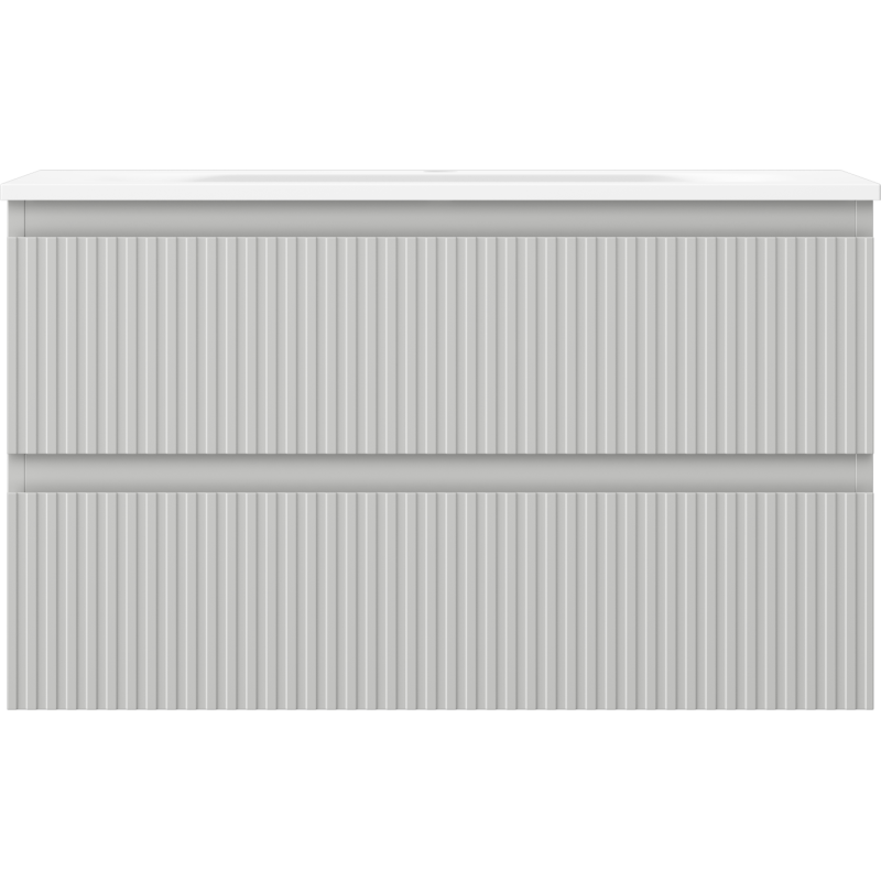Mexen Rivel Badezimmerschrank 80 cm mit Waschbecken Vela, 2 Schubladen, gerillt, graumatt/weißmatt - 91A20-08047-2-BFF62-W23M01