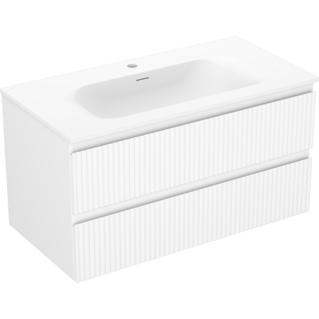 Mexen Rivel Badezimmerschrank 90 cm mit Waschbecken Vela, 2 Schubladen, geriffelt, weiß matt - 91A20-09047-2-BFF01-W23M01