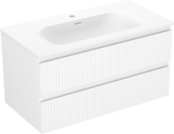 Mexen Rivel Badezimmerschrank 90 cm mit Waschbecken Vela, 2 Schubladen, geriffelt, weiß matt - 91A20-09047-2-BFF01-W23M01