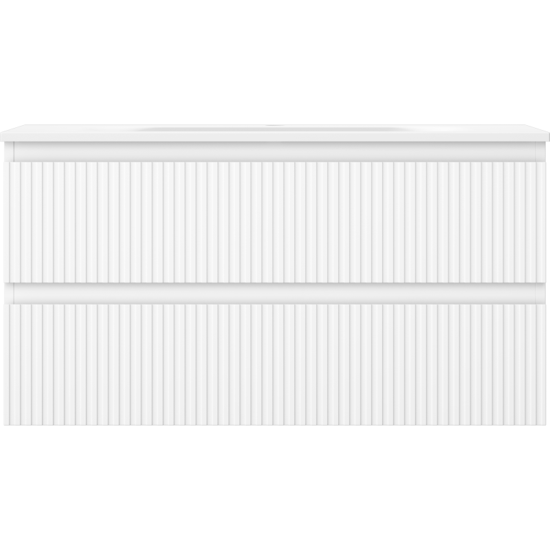 Mexen Rivel Badezimmerschrank 90 cm mit Waschbecken Vela, 2 Schubladen, geriffelt, weiß matt - 91A20-09047-2-BFF01-W23M01