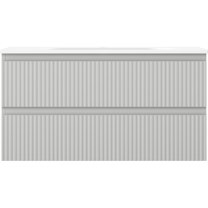Mexen Rivel Badezimmerschrank 90 cm mit Waschbecken Vela, 2 Schubladen, gerillt, grau matt/weiß matt