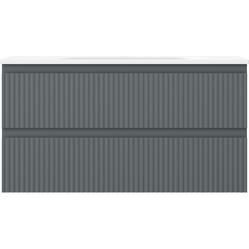 Mexen Rivel Badezimmerschrank 90 cm mit Waschbecken Vela, 2 Schubladen, geriffelt, Graphit matt/Weiß matt -