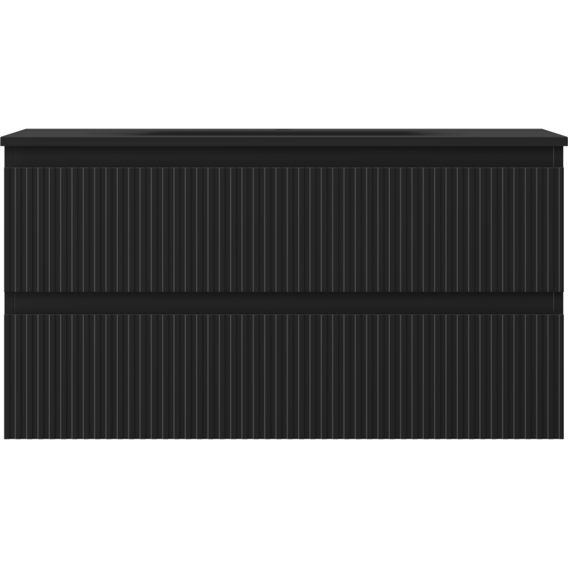 Mexen Rivel Badezimmerunterschrank 90 cm mit Waschbecken Vela, 2 Schubladen, gerillt, schwarz matt - 91A20-09047-2-BFF71-W23M71
