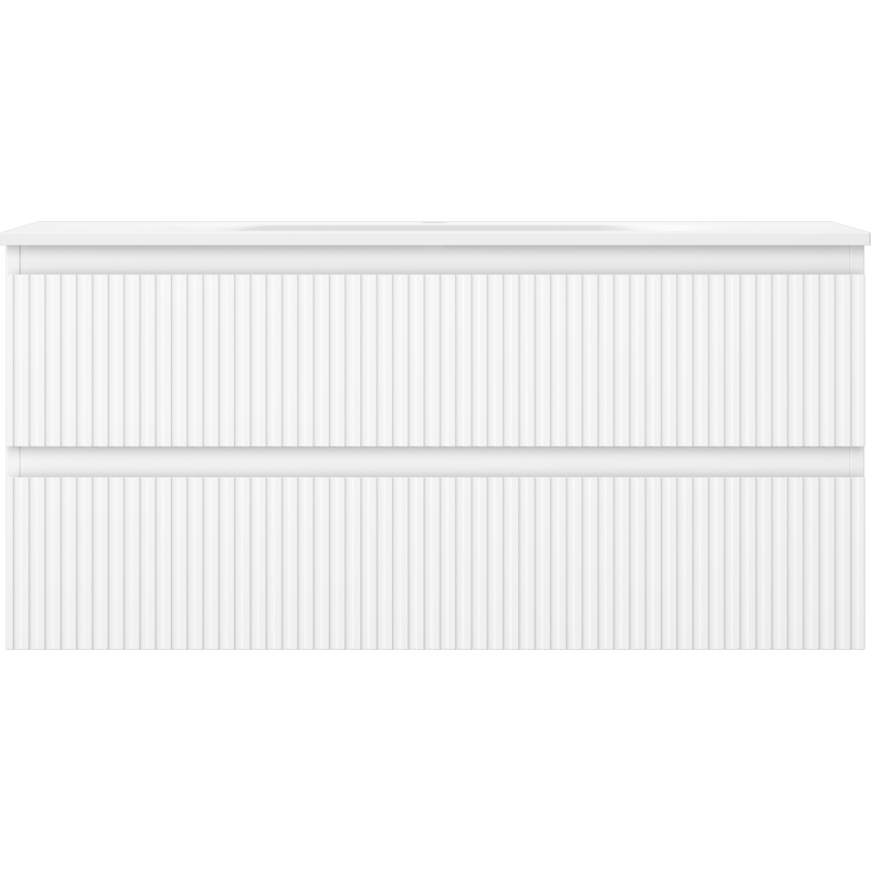 Mexen Rivel Badezimmerschrank 100 cm mit Waschbecken Vela, 2 Schubladen, geriffelt, weiß matt - 91A20-10047-2-BFF01-W23M01