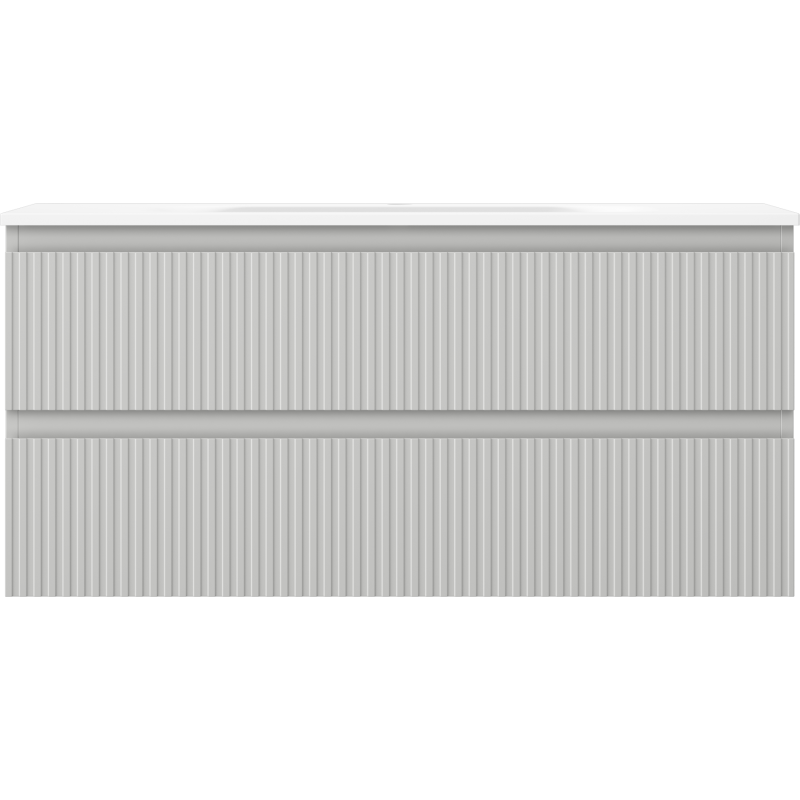 Mexen Rivel Badschrank 100 cm mit Waschbecken Vela, 2 Schubladen, geriffelt, grau matt/weiß matt - 91A20-10047-2-BFF62-W23M01