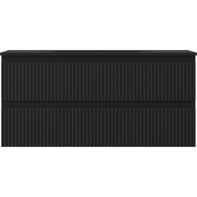 Mexen Rivel Badezimmerschrank 100 cm mit Waschbecken Vela, 2 Schubladen, geriffelt, schwarz matt - 91A20-10047-2-BFF71-W23M71