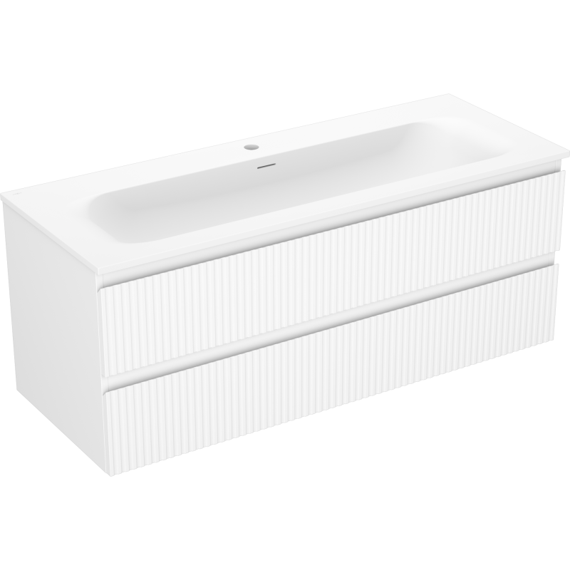 Mexen Rivel Badezimmerschrank 120 cm mit Waschbecken Vela, 2 Schubladen, geriffelt, weiß matt - 91A20-12047-2-BFF01-W23M01