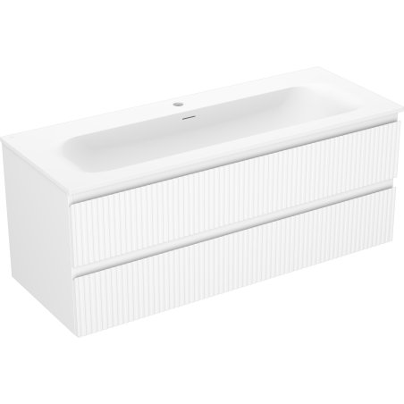 Mexen Rivel Badezimmerschrank 120 cm mit Waschbecken Vela, 2 Schubladen, geriffelt, weiß matt - 91A20-12047-2-BFF01-W23M01