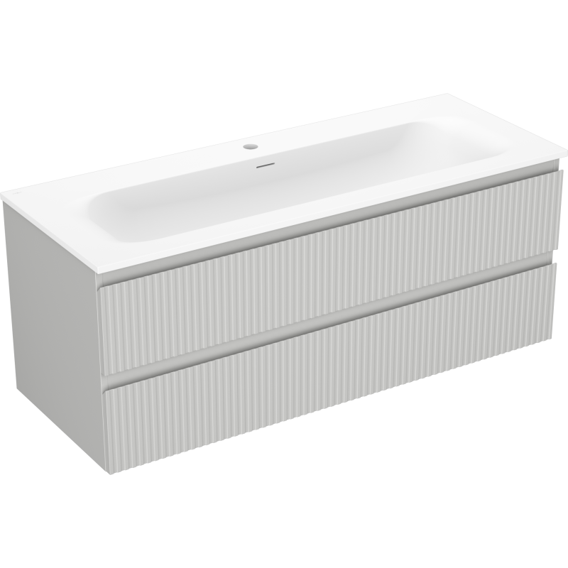 Mexen Rivel Badezimmerschrank 120 cm mit Waschbecken Vela, 2 Schubladen, geriffelt, grau matt/weiß matt -