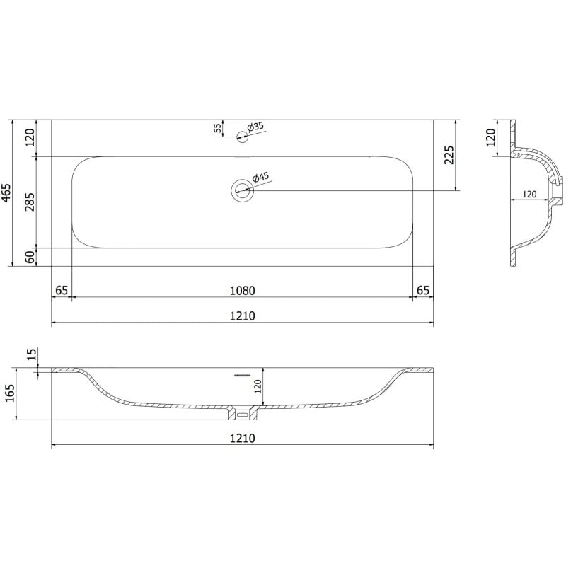 Mexen Rivel Badezimmerschrank 120 cm mit Waschbecken Vela, 2 Schubladen, geriffelt, matt Graphit/weiß matt -