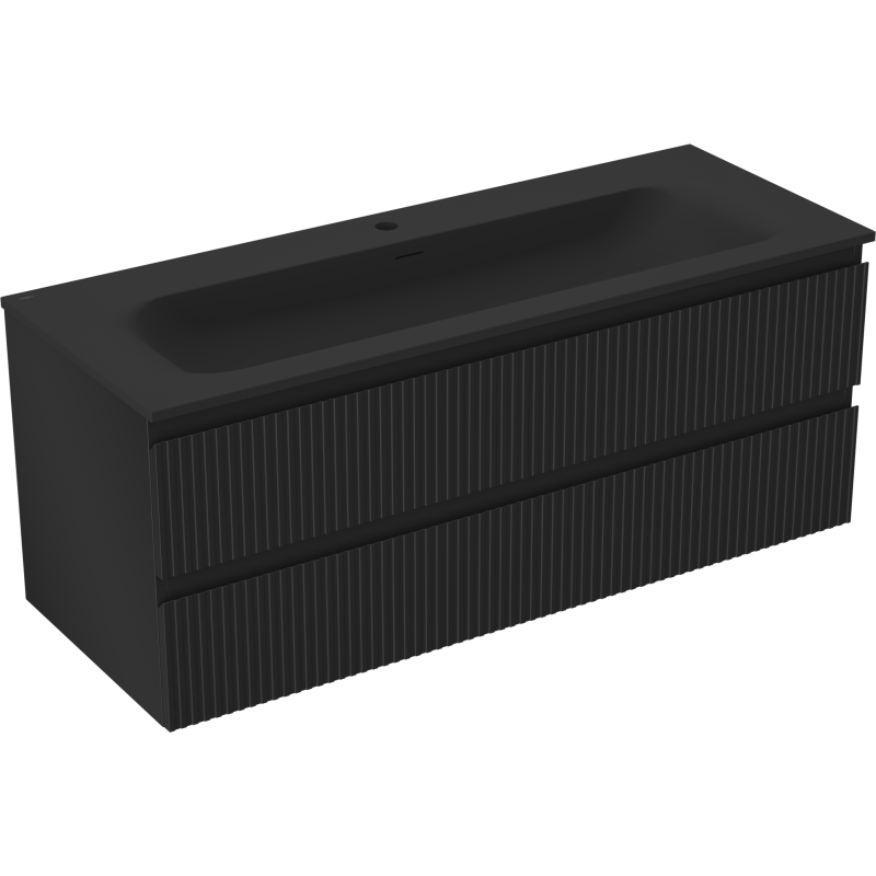 Mexen Rivel Badezimmerschrank 120 cm mit Waschbecken Vela, 2 Schubladen, geriffelt, schwarz matt - 91A20-12047-2-BFF71-W23M71