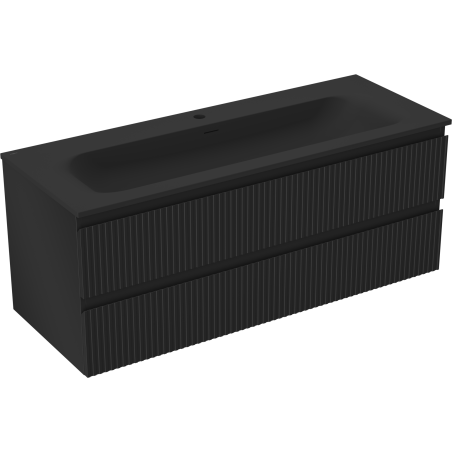 Mexen Rivel Badezimmerschrank 120 cm mit Waschbecken Vela, 2 Schubladen, geriffelt, schwarz matt - 91A20-12047-2-BFF71-W23M71