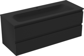 Mexen Rivel Badezimmerschrank 120 cm mit Waschbecken Vela, 2 Schubladen, geriffelt, schwarz matt - 91A20-12047-2-BFF71-W23M71