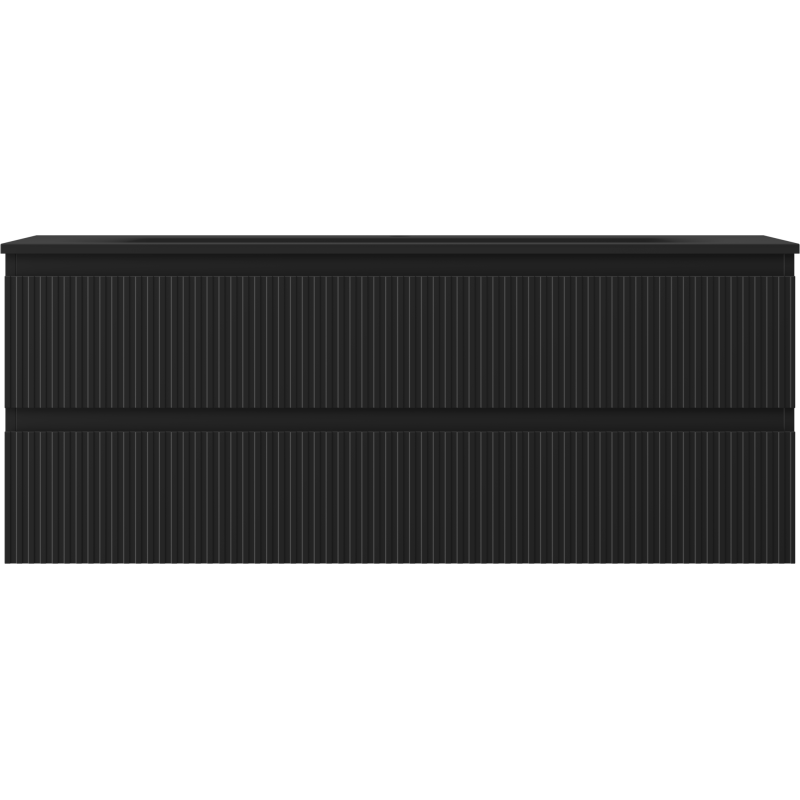 Mexen Rivel Badezimmerschrank 120 cm mit Waschbecken Vela, 2 Schubladen, geriffelt, schwarz matt - 91A20-12047-2-BFF71-W23M71