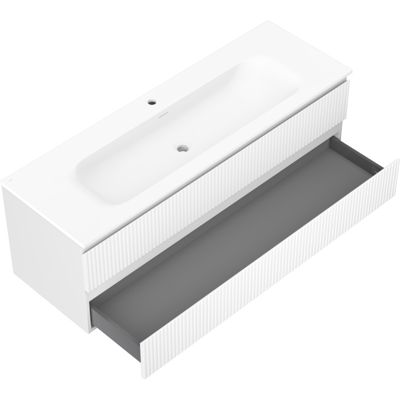 Mexen Rivel Badezimmerschrank 140 cm mit Waschbecken Vela, 2 Schubladen, gerillt, weiß matt - 91A20-14047-2-BFF01-W23M01