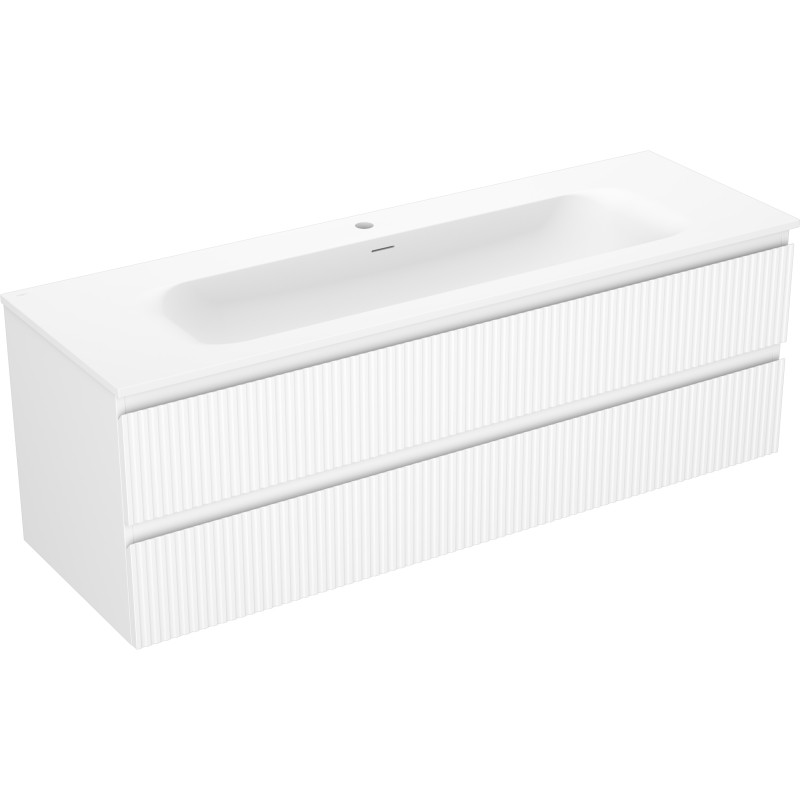 Mexen Rivel Badezimmerschrank 140 cm mit Waschbecken Vela, 2 Schubladen, gerillt, weiß matt - 91A20-14047-2-BFF01-W23M01