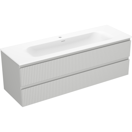 Mexen Rivel Badezimmerschrank 140 cm mit Waschbecken Vela, 2 Schubladen, geriffelt, grau matt/weiß matt -