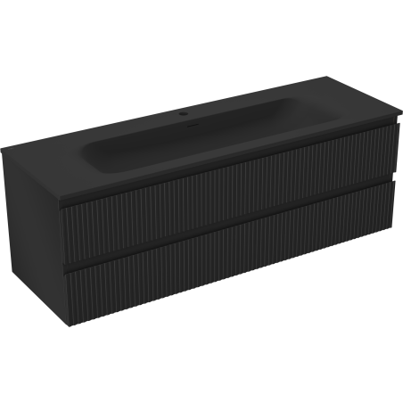 Mexen Rivel Badezimmerschrank 140 cm mit Waschbecken Vela, 2 Schubladen, geriffelt, schwarz matt - 91A20-14047-2-BFF71-W23M71