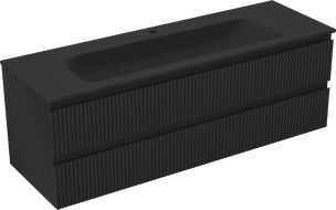 Mexen Rivel Badezimmerschrank 140 cm mit Waschbecken Vela, 2 Schubladen, geriffelt, schwarz matt - 91A20-14047-2-BFF71-W23M71