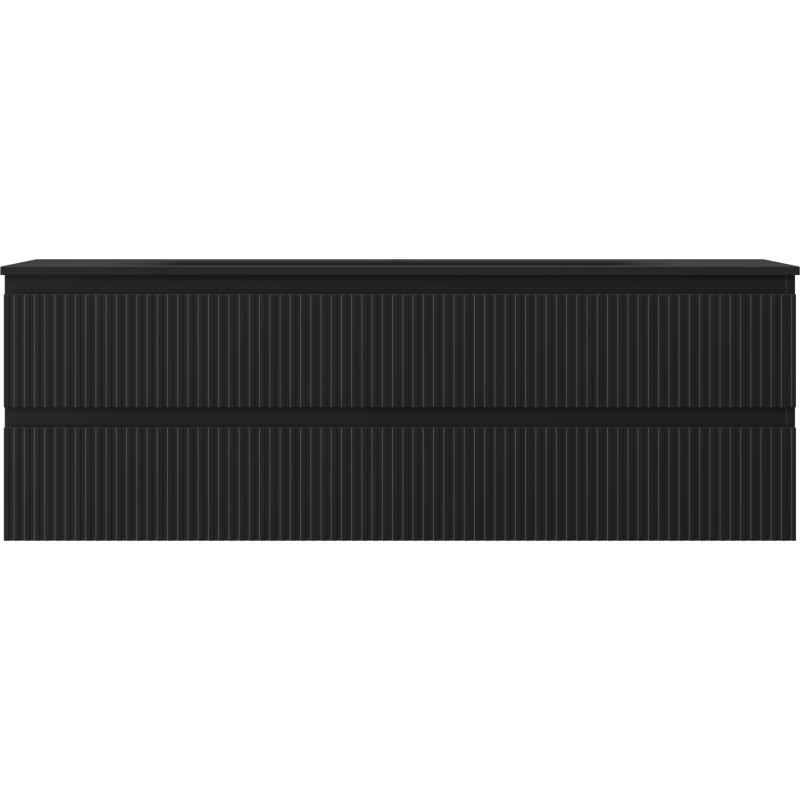 Mexen Rivel Badezimmerschrank 140 cm mit Waschbecken Vela, 2 Schubladen, geriffelt, schwarz matt - 91A20-14047-2-BFF71-W23M71