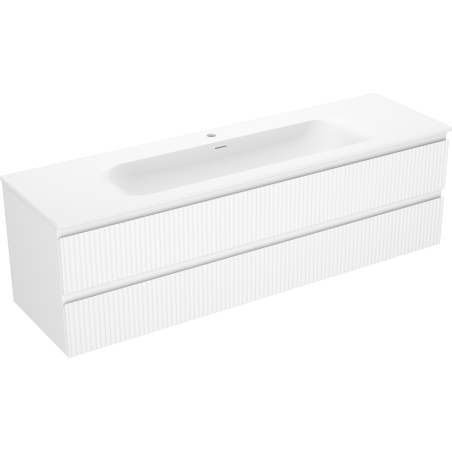 Mexen Rivel Badezimmermöbel 160 cm mit Waschbecken Vela, 2 Schubladen, geriffelt, weiß matt - 91A20-16047-2-BFF01-W23M01