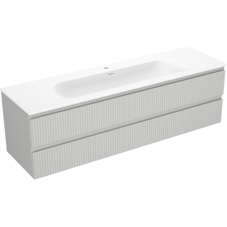 Mexen Rivel Badezimmerschrank 160 cm mit Waschbecken Vela, 2 Schubladen, gerillt, grau matt/weiß matt -